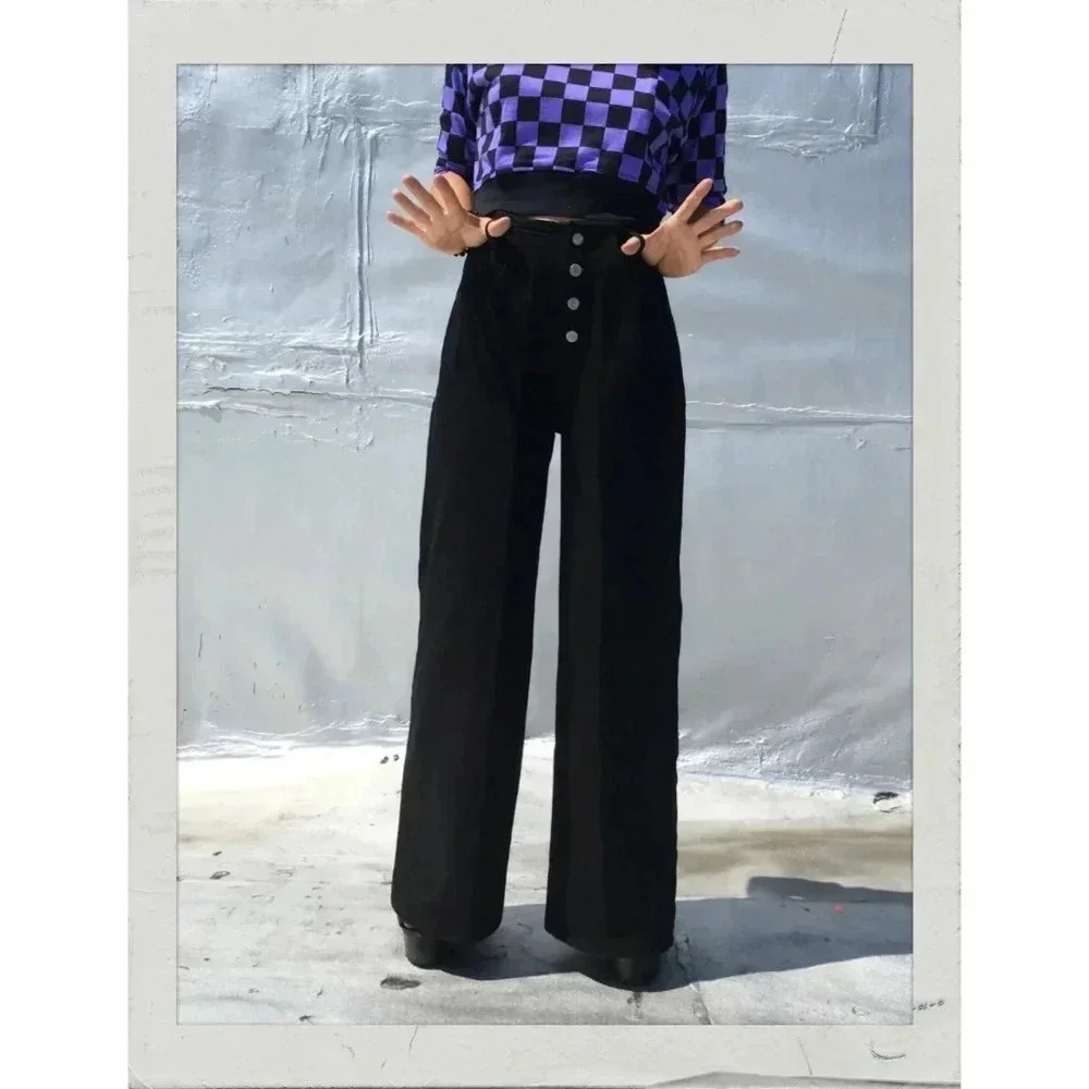 ⫸HOST PICK⫷ Vintage 90s Black Wide Leg Button Fly Denim Stove Pipe Jeans Pants